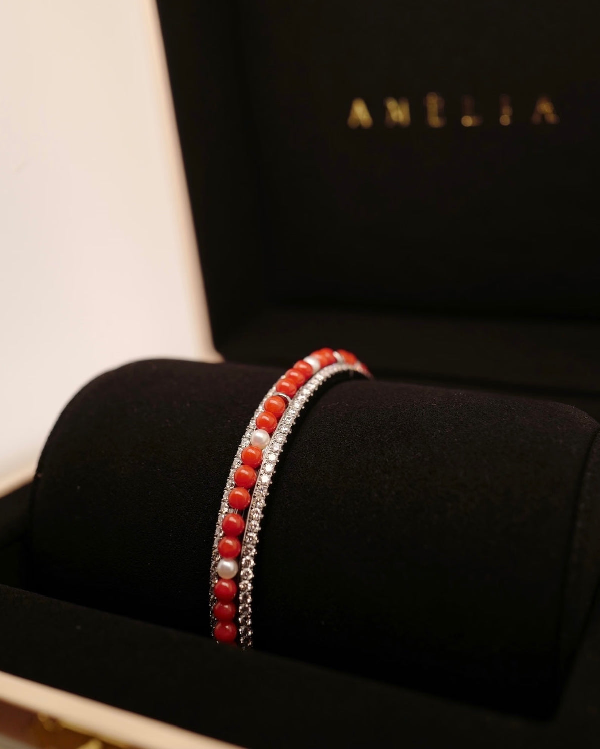 CORAL DIAMOND PEARL BANGLE