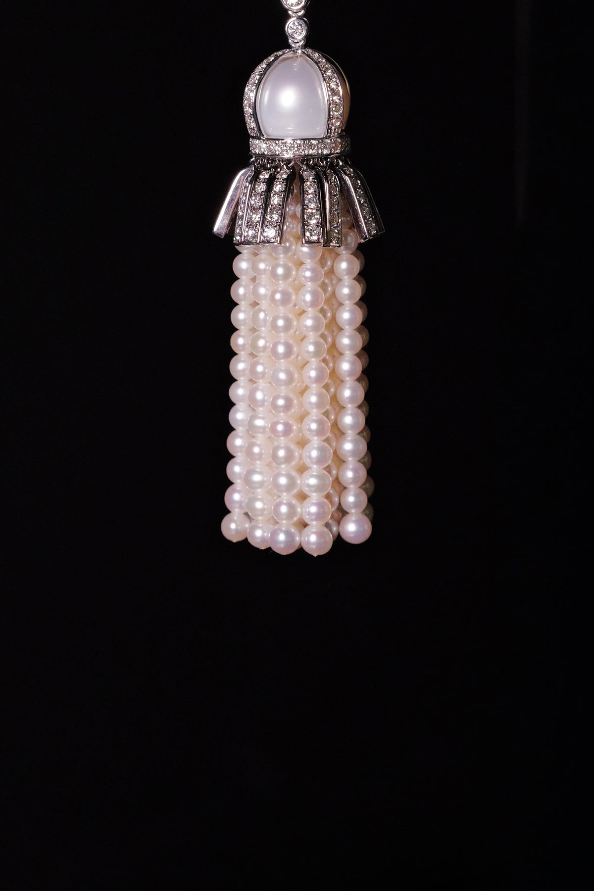 Diamond Pearl Tassel Earrings