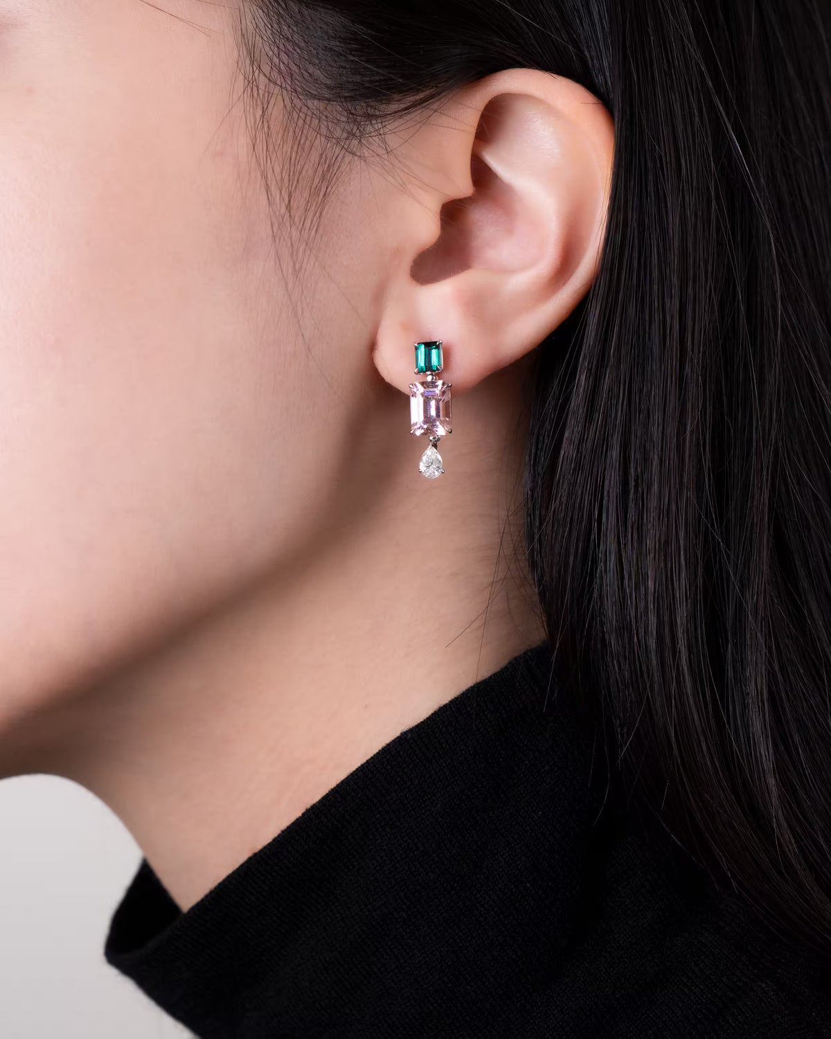 GREEN TOURMALINE ROSE QUARTZ DIAMOND EARRINGS